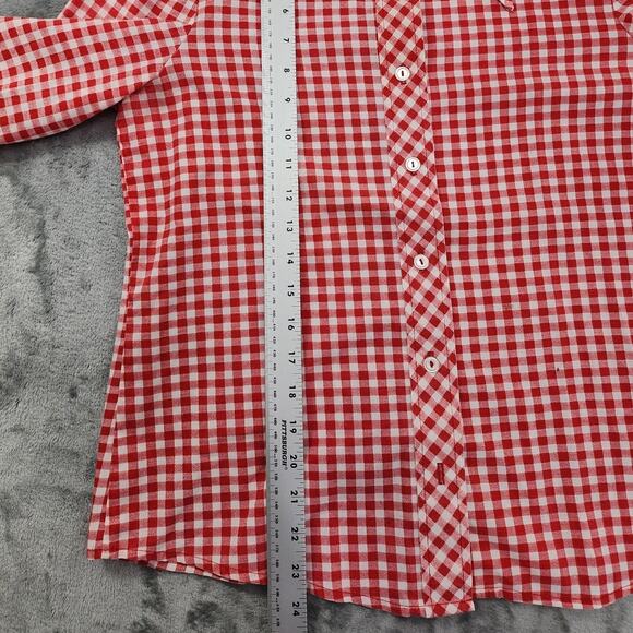 Vintage 70s Avon Family Fashions Top Women M Red White Check Gingham Long Sleeve - Picture 9 of 10